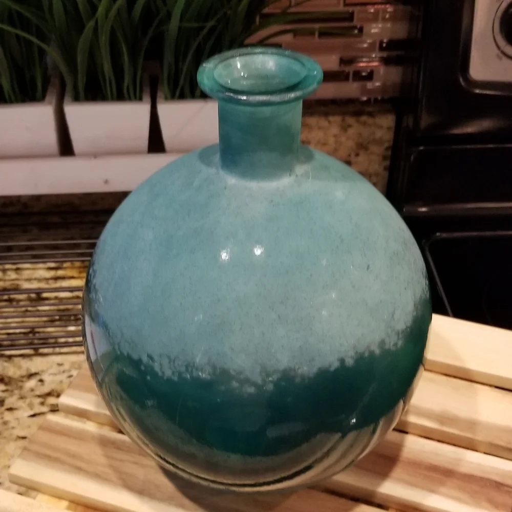 Turquoise Teal Aqua Blue Round Art Deco Vase